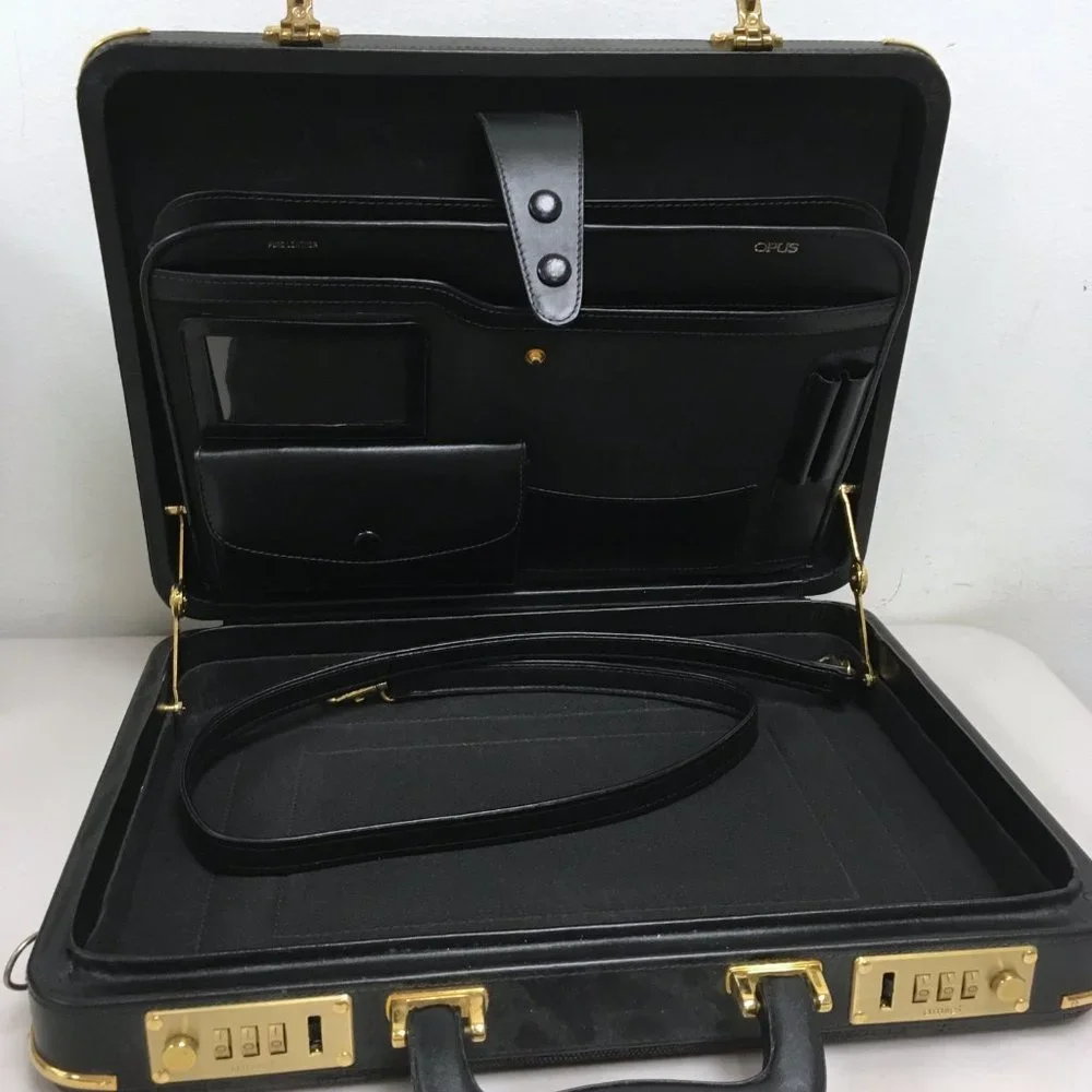 Amniet crocodile belly leather black briefcase attache case New Opus